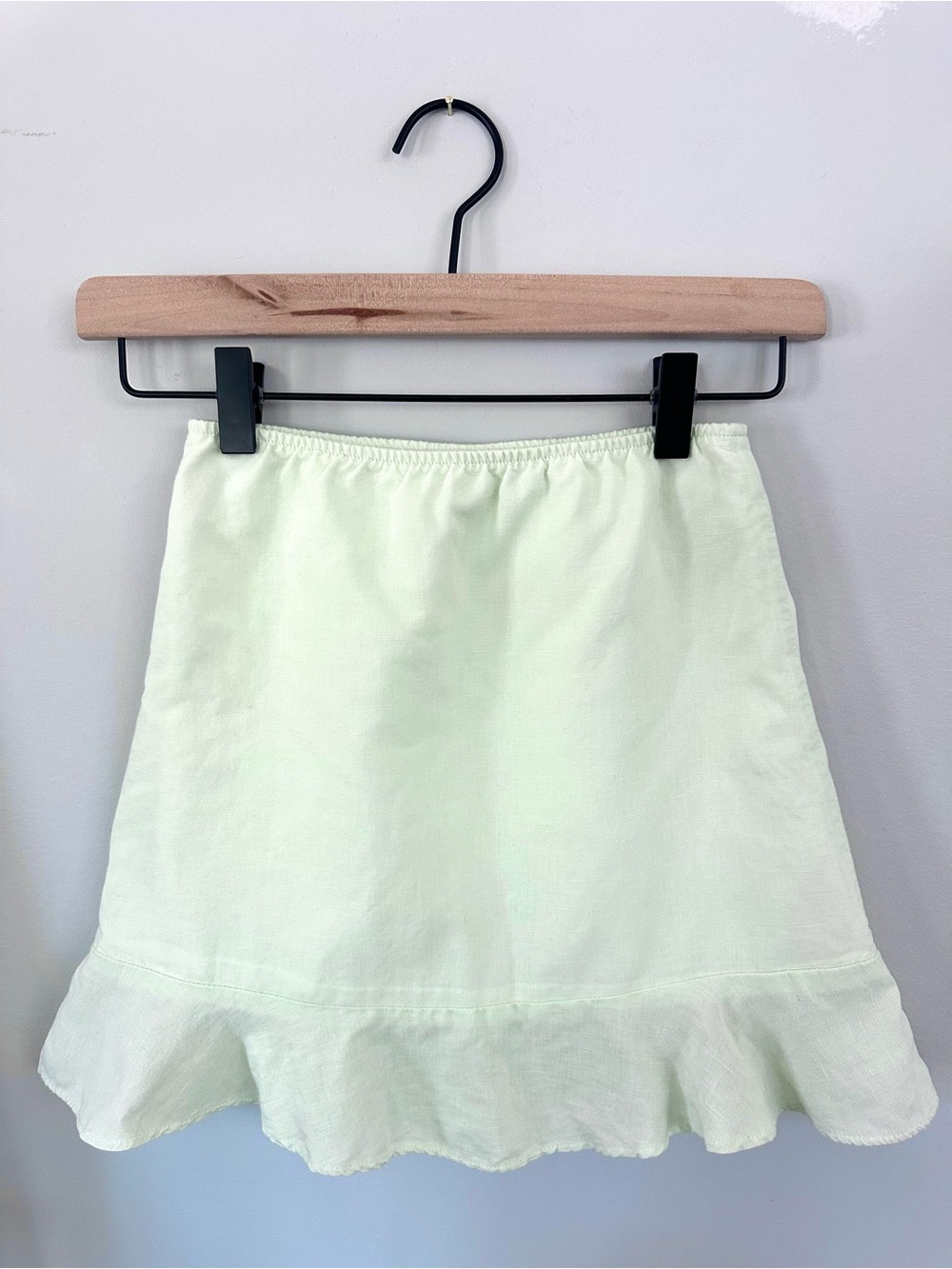 Vintage Chabre Girls Size 6 Mint Green Linen Cotton Ruffle Skirt Made in USA
